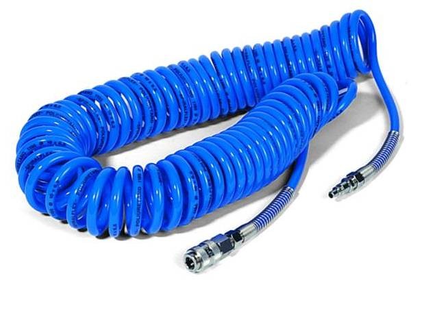 Шланг Pegas спиральный синий с быстросъемными соединениями 5*8мм - 15м
