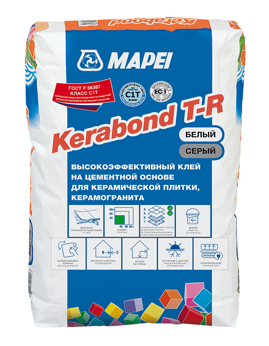 Клей для плитки и керамогранита Mapei Kerabond T-R / Керабонд Т-Р серый (25 кг)