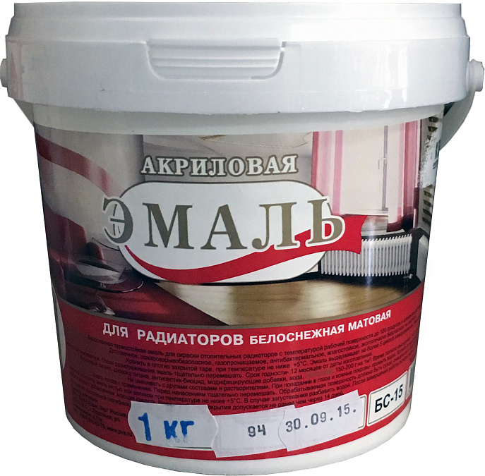 Краска Эмаль для радиаторов Злата БС-15 белая матовая (1 кг)