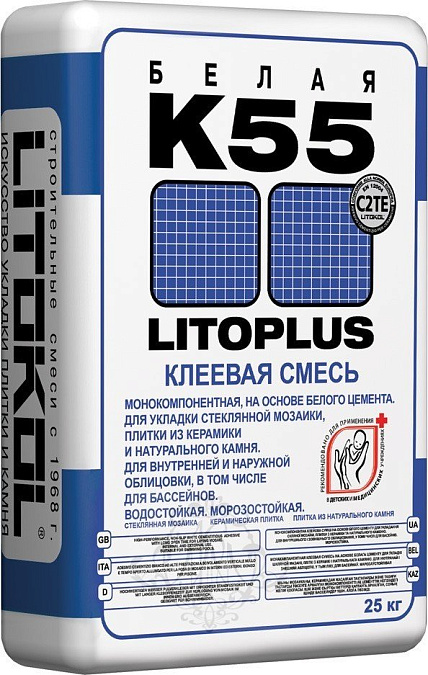 Клей плиточный LITOKOL  LITOPLUS К55/ЛИТОКОЛ ЛИТОПЛЮС К55 Белый(25кг)