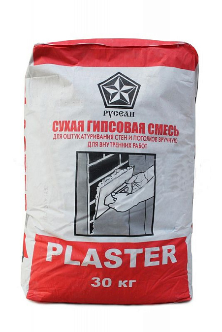 Штукатурная гипсовая  смесь  PLASTER / ПЛАСТЕР (30 кг) РУСЕАН